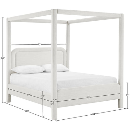 Salina Cream Linen Textured Fabric Upholstered King Bed
