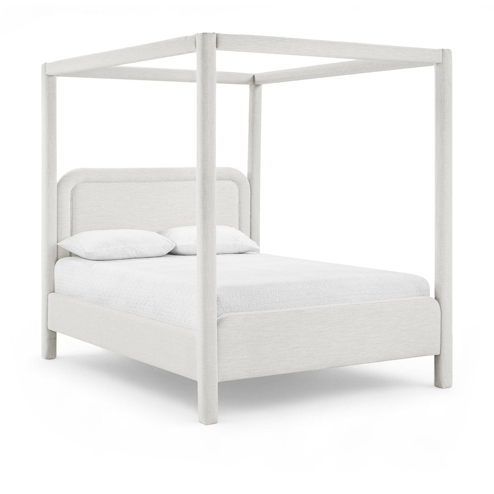 Salina Cream Linen Textured Fabric Upholstered King Bed