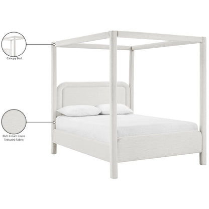 Salina Cream Linen Textured Fabric Upholstered Queen Bed
