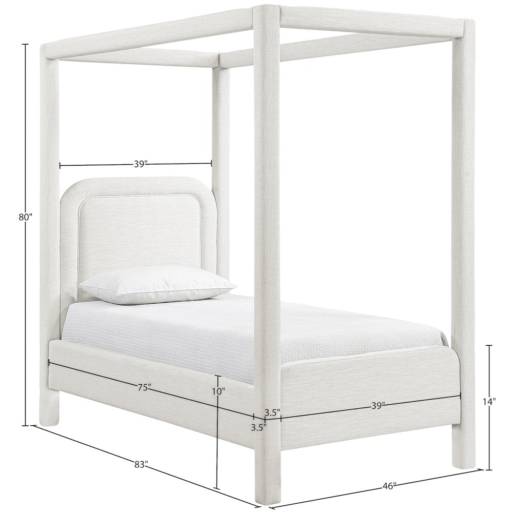 Salina Cream Linen Textured Fabric Upholstered Twin Bed
