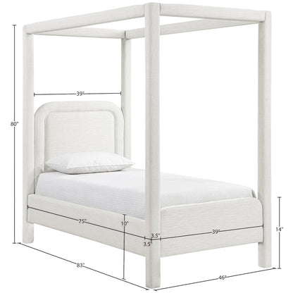 Salina Cream Linen Textured Fabric Upholstered Twin Bed
