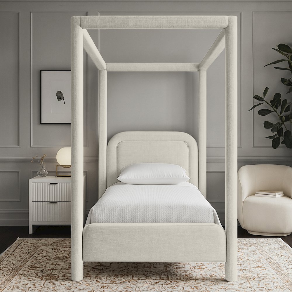 Salina Cream Linen Textured Fabric Upholstered Twin Bed