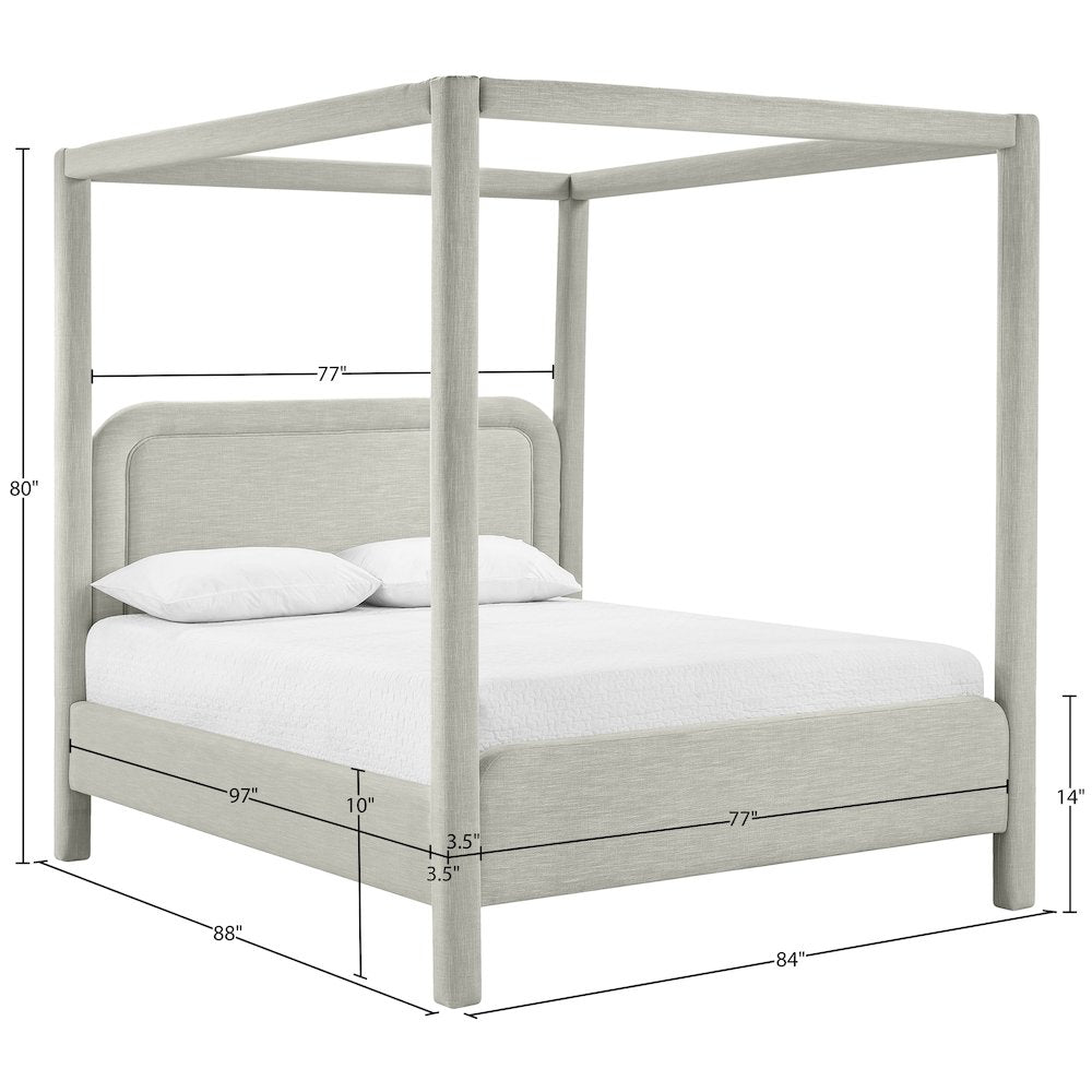 Salina Grey Linen Textured Fabric Upholstered King Bed
