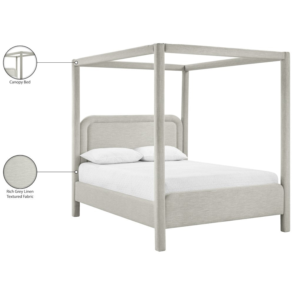 Salina Grey Linen Textured Fabric Upholstered King Bed