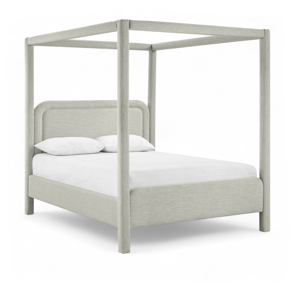 Salina Grey Linen Textured Fabric Upholstered King Bed