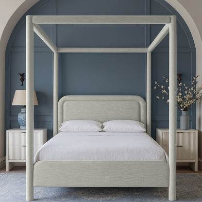 Salina Grey Linen Textured Fabric Upholstered King Bed