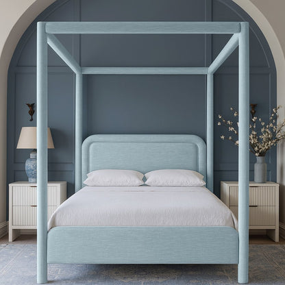 Salina Light Blue Linen Textured Fabric Upholstered Full Bed