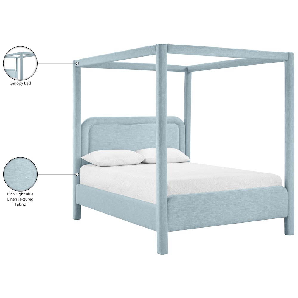 Salina Light Blue Linen Textured Fabric Upholstered King Bed
