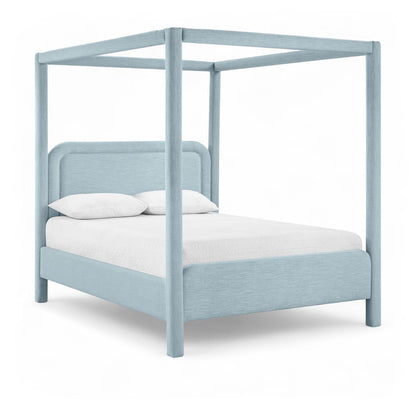 Salina Light Blue Linen Textured Fabric Upholstered King Bed