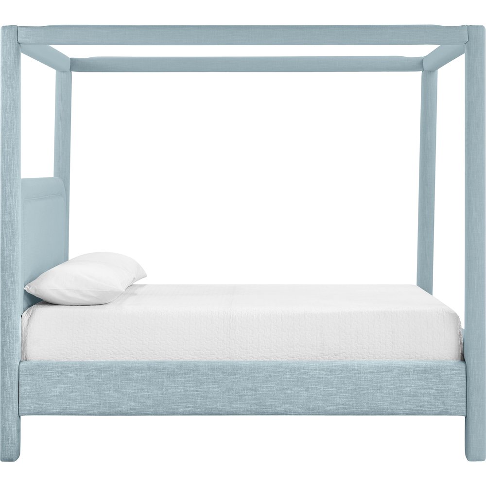 Salina Light Blue Linen Textured Fabric Upholstered King Bed