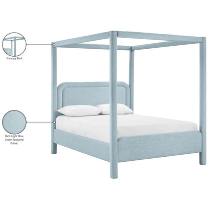 Salina Light Blue Linen Textured Fabric Upholstered Queen Bed