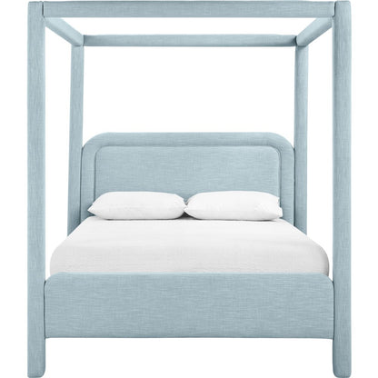 Salina Light Blue Linen Textured Fabric Upholstered Queen Bed