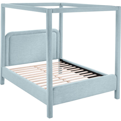 Salina Light Blue Linen Textured Fabric Upholstered Queen Bed