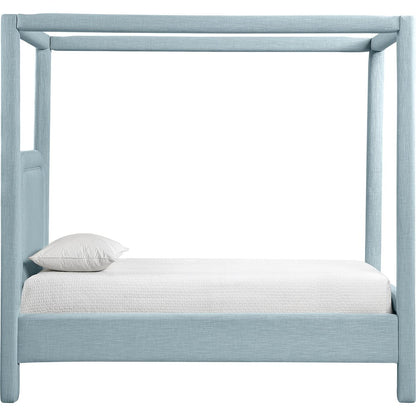 Salina Light Blue Linen Textured Fabric Upholstered Twin Bed