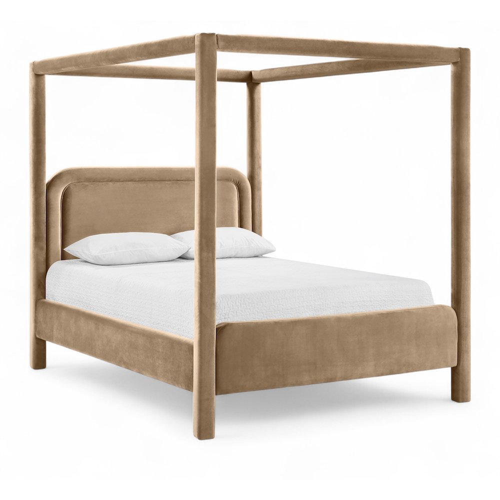 Salina Beige Velvet Upholstered Full Bed