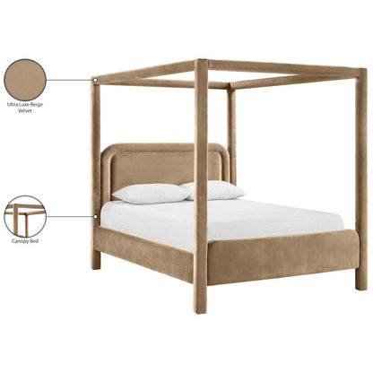 Salina Beige Velvet Upholstered Queen Bed