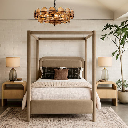 Salina Beige Velvet Upholstered Queen Bed