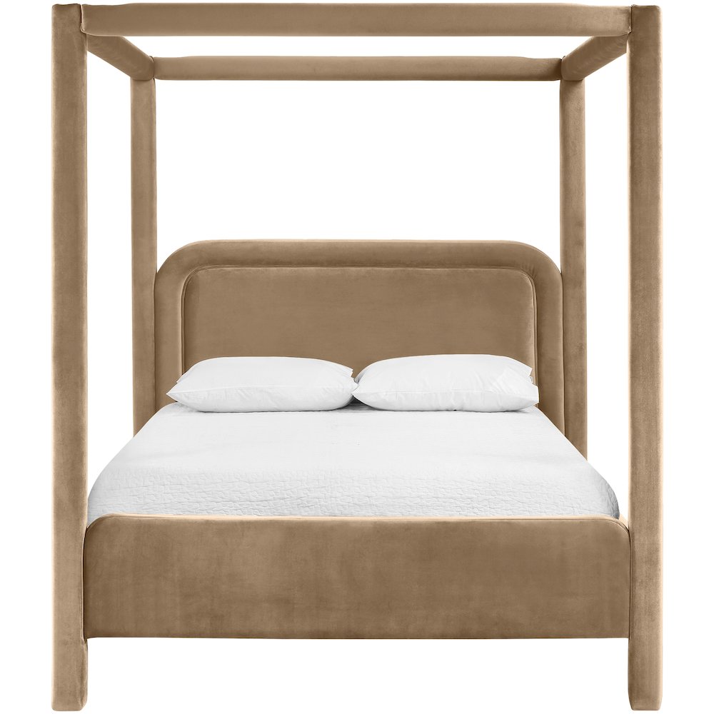 Salina Beige Velvet Upholstered Queen Bed