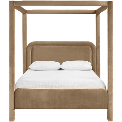 Salina Beige Velvet Upholstered Queen Bed