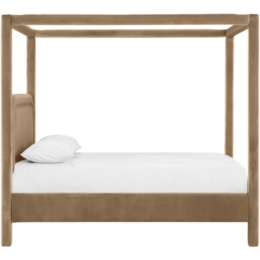 Salina Beige Velvet Upholstered Queen Bed