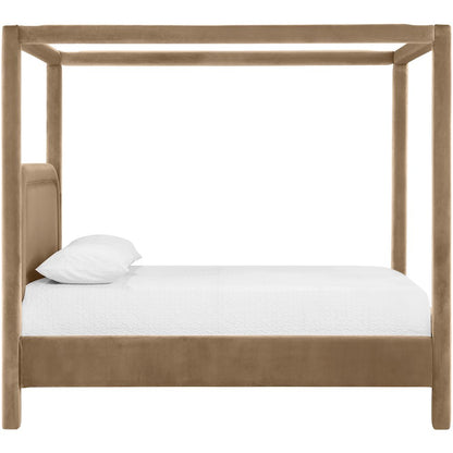 Salina Beige Velvet Upholstered Queen Bed