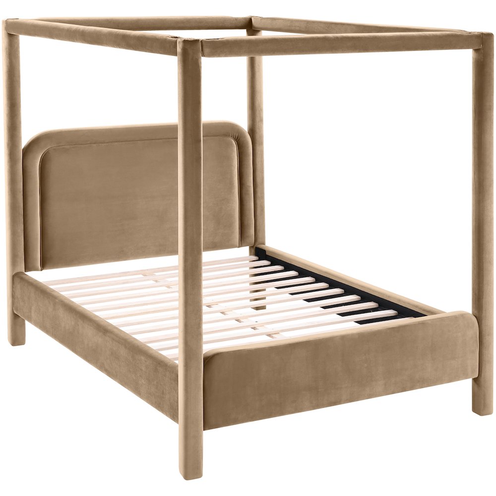 Salina Beige Velvet Upholstered Queen Bed