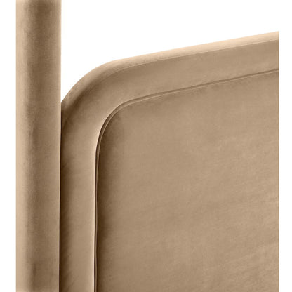 Salina Beige Velvet Upholstered Queen Bed