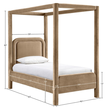 Salina Beige Velvet Upholstered Twin Bed