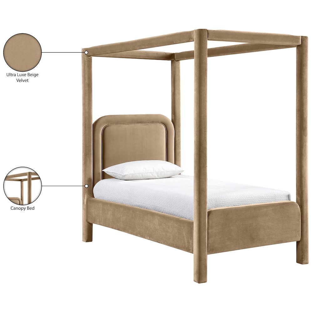 Salina Beige Velvet Upholstered Twin Bed