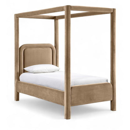 Salina Beige Velvet Upholstered Twin Bed