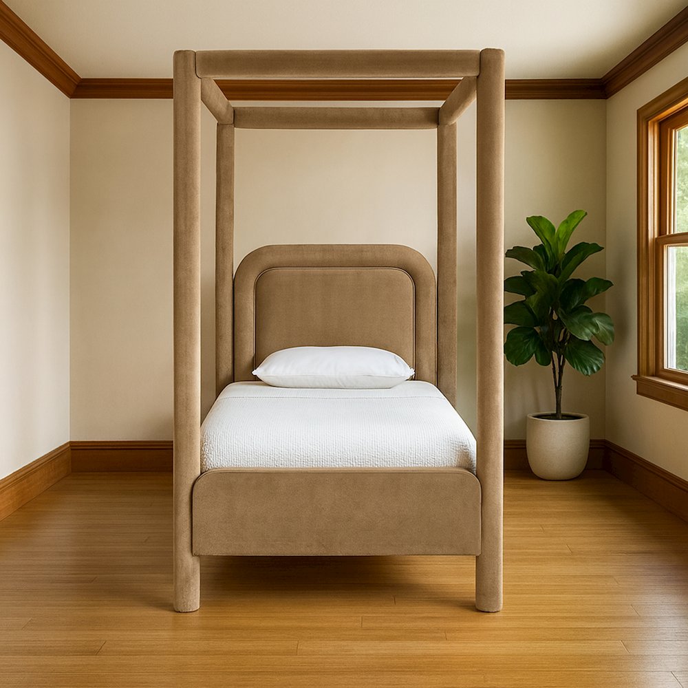 Salina Beige Velvet Upholstered Twin Bed
