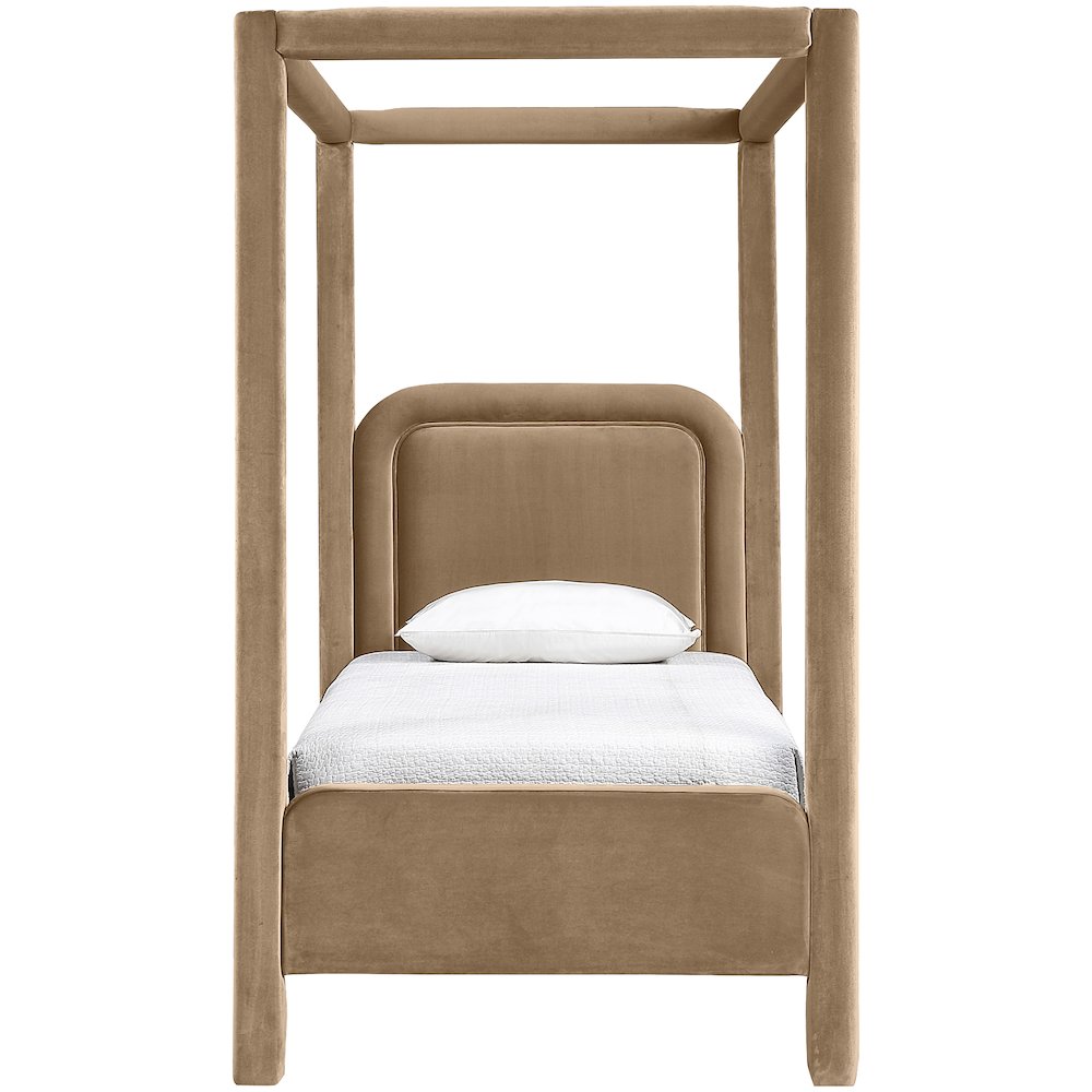 Salina Beige Velvet Upholstered Twin Bed