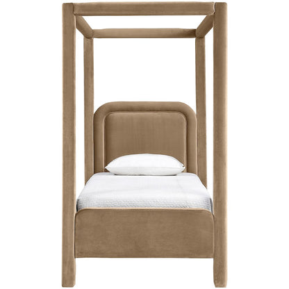 Salina Beige Velvet Upholstered Twin Bed