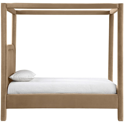 Salina Beige Velvet Upholstered Twin Bed