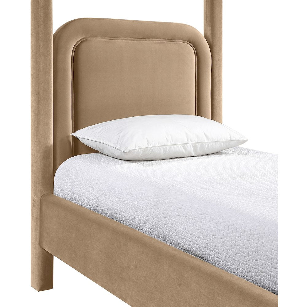 Salina Beige Velvet Upholstered Twin Bed