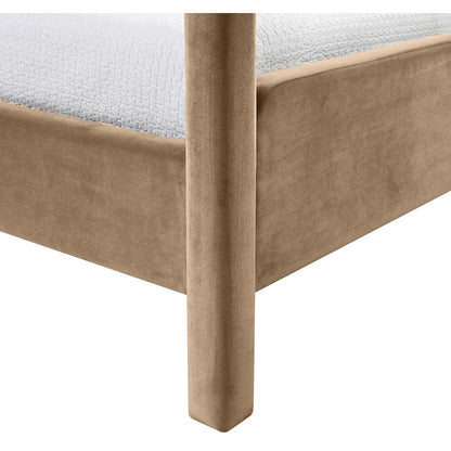 Salina Beige Velvet Upholstered Twin Bed