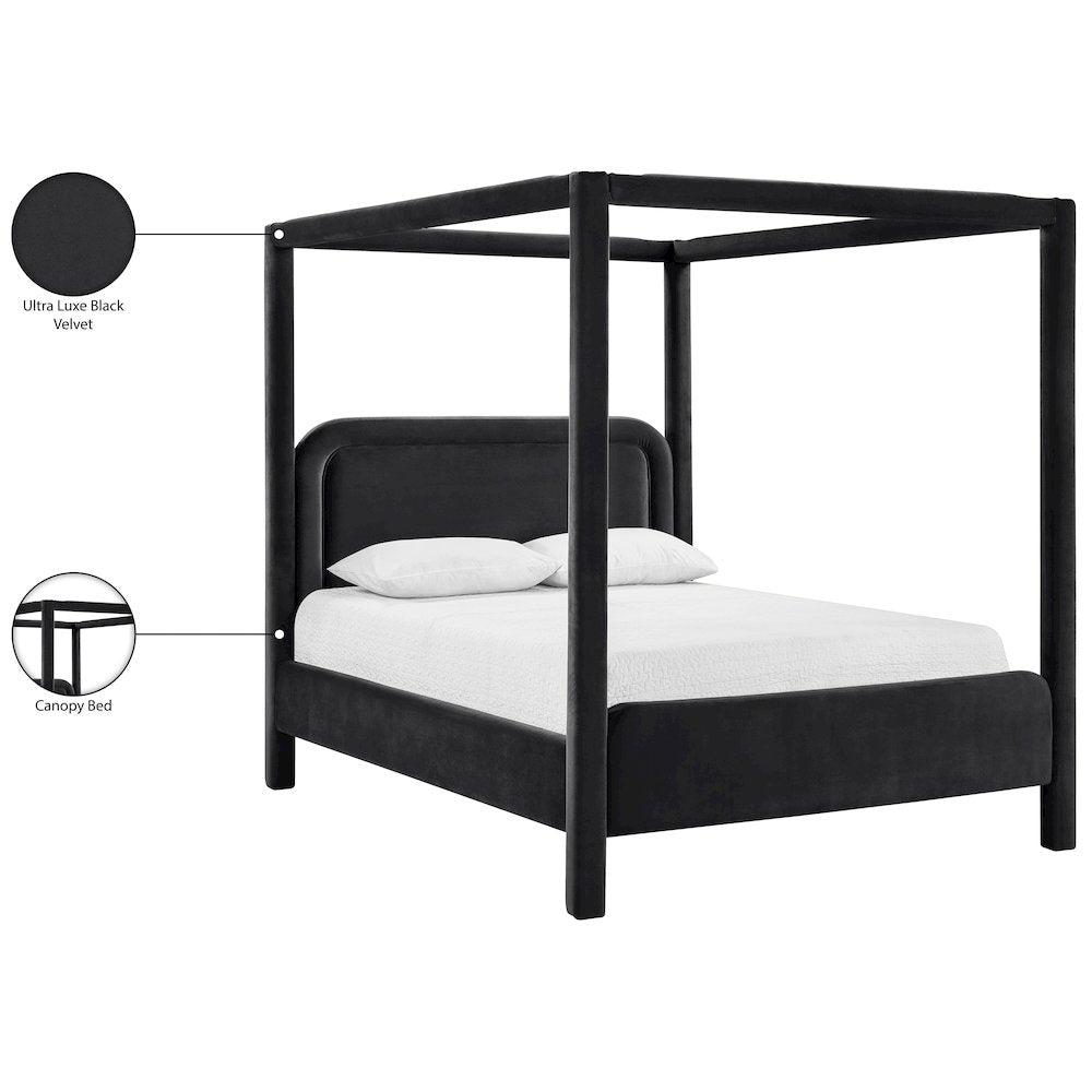 Salina Black Velvet Upholstered Queen Bed