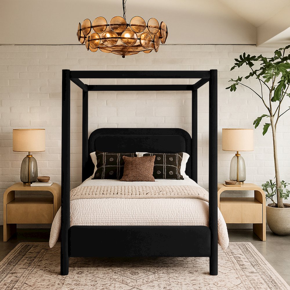 Salina Black Velvet Upholstered Queen Bed