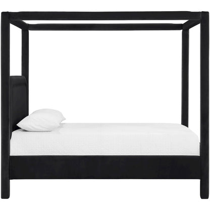 Salina Black Velvet Upholstered Queen Bed