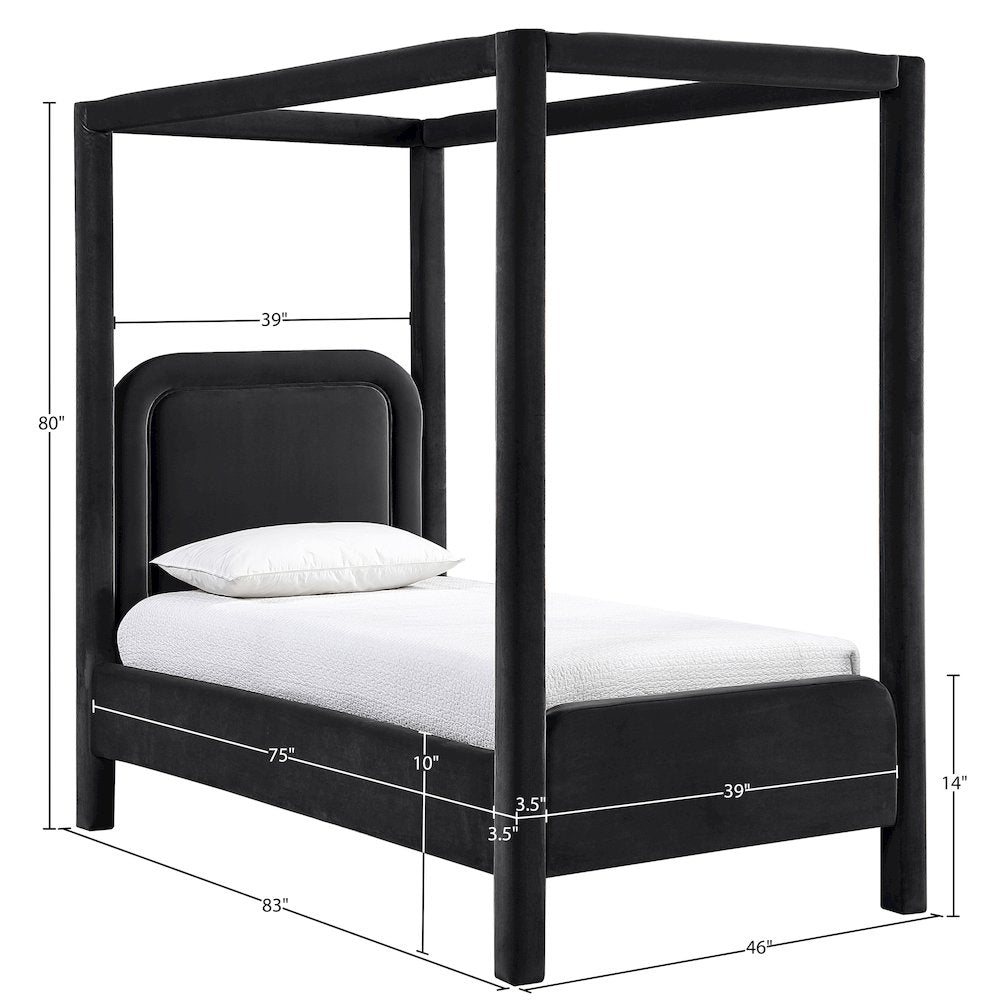 Salina Black Velvet Upholstered Twin Bed