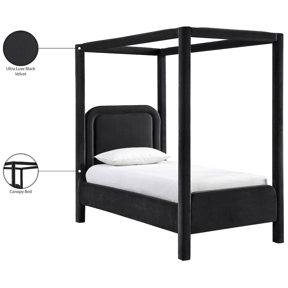 Salina Black Velvet Upholstered Twin Bed