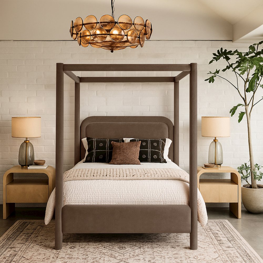 Salina Brown Velvet Upholstered King Bed