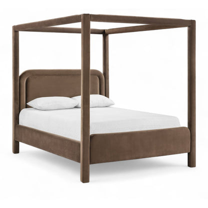 Salina Brown Velvet Upholstered Queen Bed