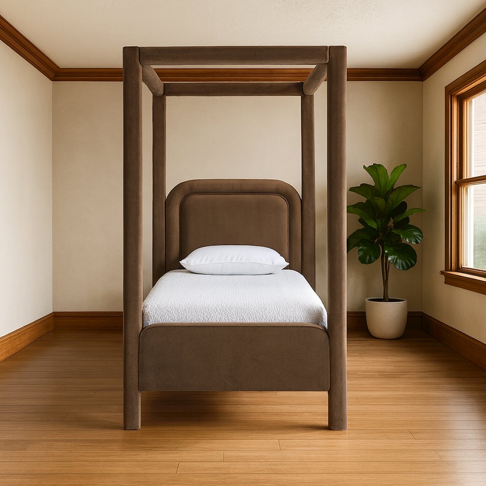 Salina Brown Velvet Upholstered Twin Bed