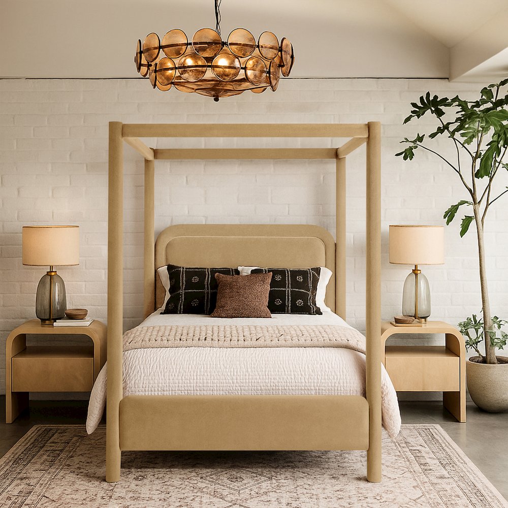 Salina Camel Velvet Upholstered Full Bed
