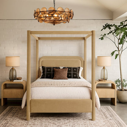 Salina Camel Velvet Upholstered Queen Bed