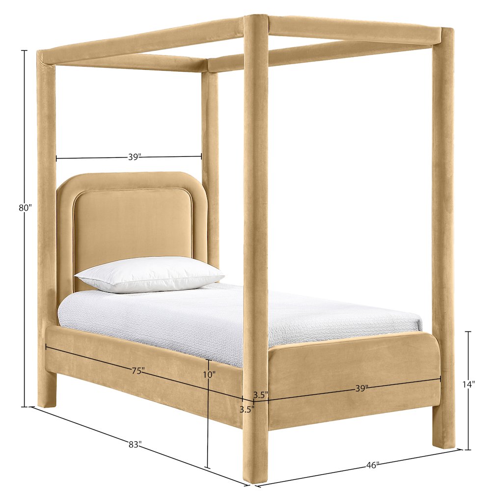 Salina Camel Velvet Upholstered Twin Bed