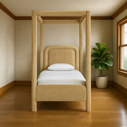 Salina Camel Velvet Upholstered Twin Bed