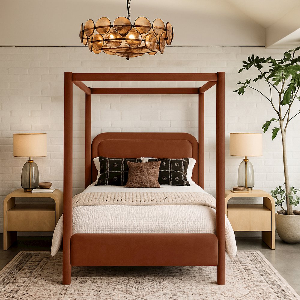 Salina Cognac Velvet Upholstered King Bed