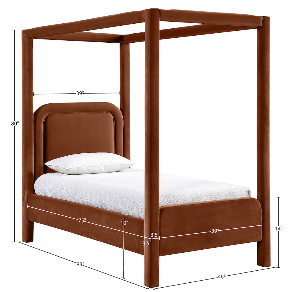 Salina Cognac Velvet Upholstered Twin Bed